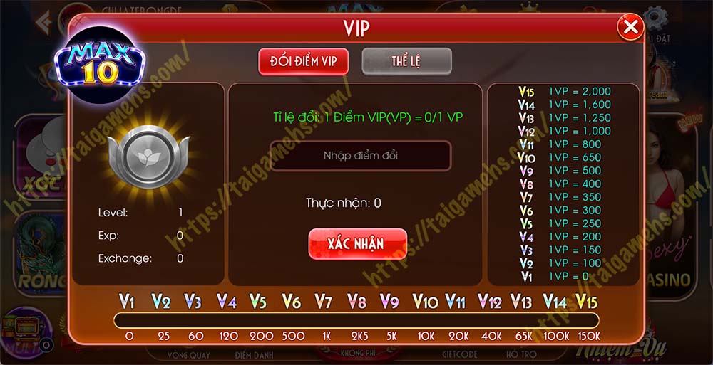 hạng vip trên max10